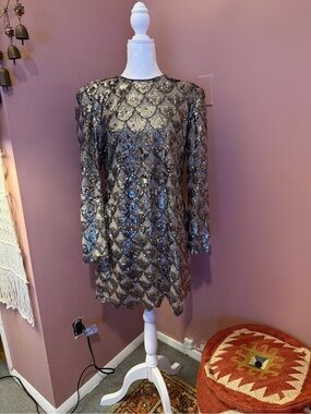 Zara Silver Sequin Scallop-Pattern Mini Dress